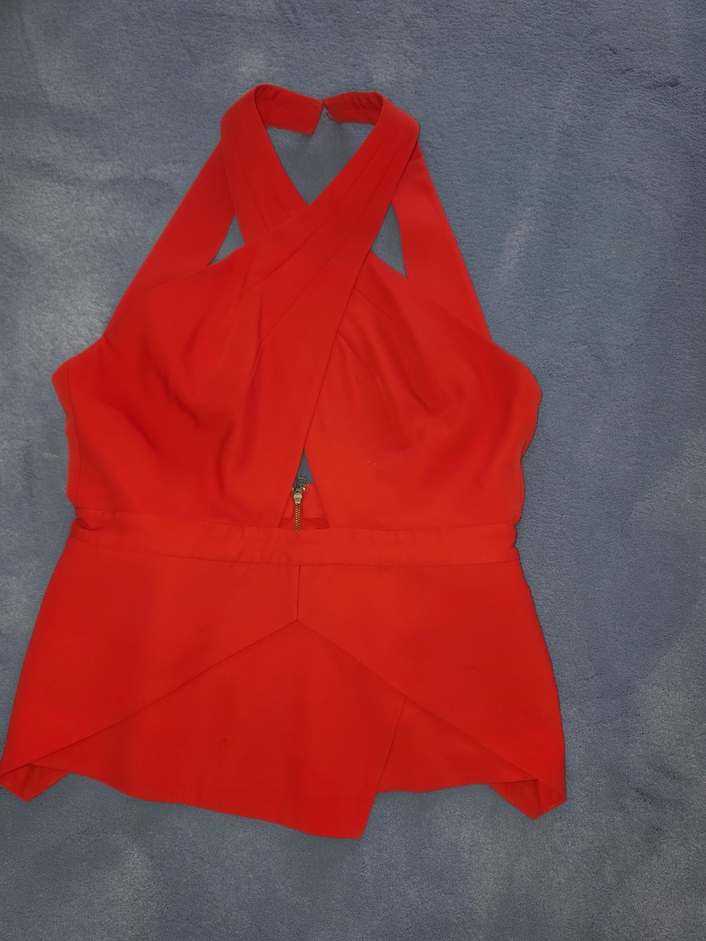 BCBGMaxAzria Red Halter Crossover Peplum Camisole